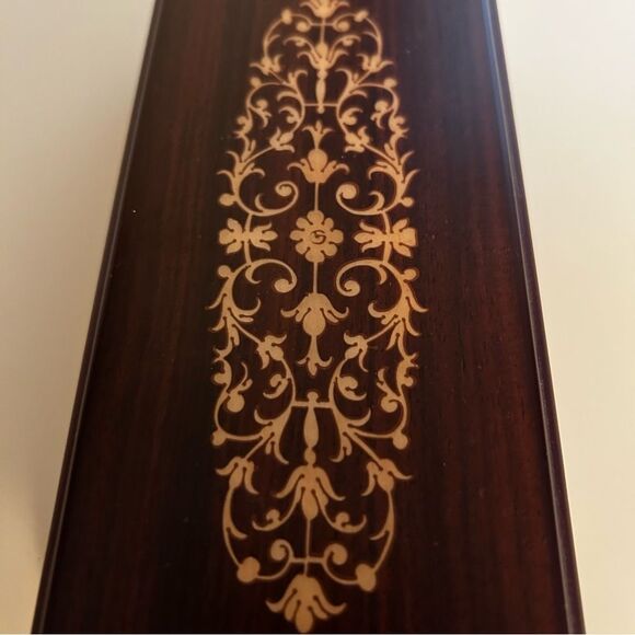 Italian Inlaid Wood Box Flower Design Brown Red Velvet Lined Jewelry Trinket - Picture 6 of 6